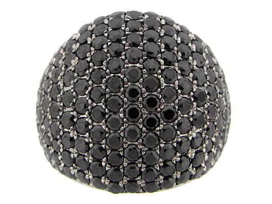 BLACK SPINEL RING, BLACK FINISH, SILVER (N)