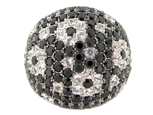 BLACK SPINEL & WHITE SAPPHIRE RING, BLACK FINISH, SILVER (N/H)