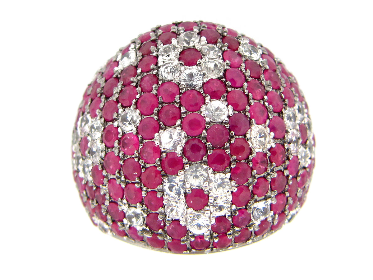 RUBY & WHITE SAPPHIRE RING, BLACK FINISH, SILVER (H)