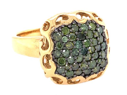 GREEN DIAMOND RING, YELLOW FINISH, SILVER (R)