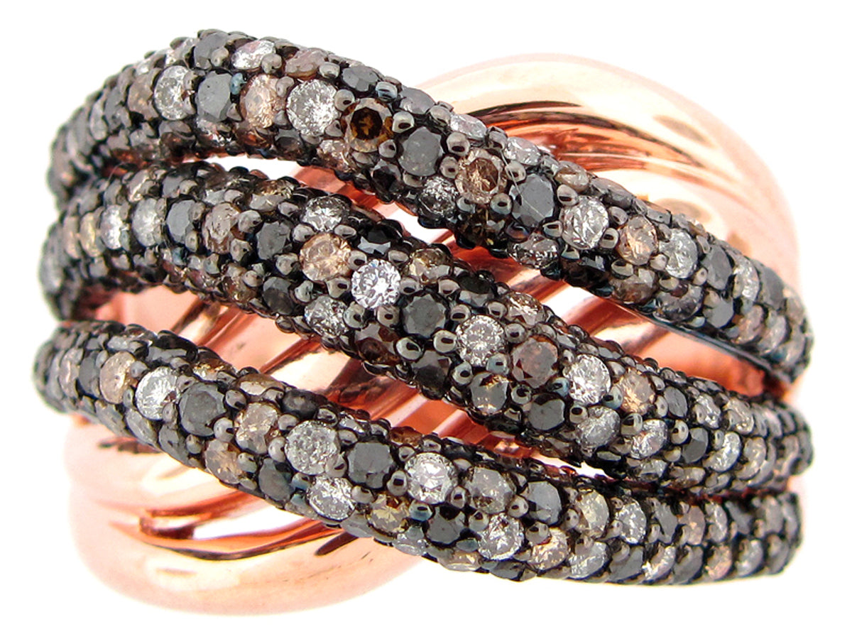 MIX COLOR DIAMOND RING, ROSE FINISH, SILVER (N/R)