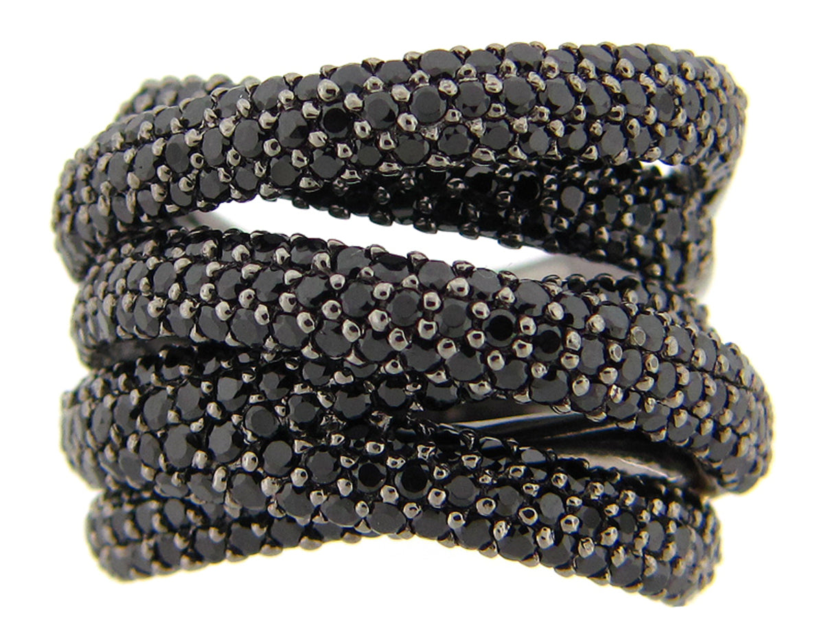 BLACK SPINEL RING, BLACK FINISH, SILVER (N)