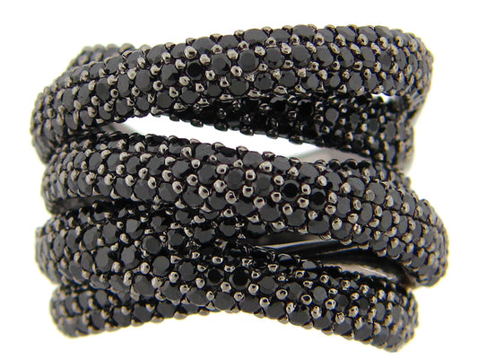 BLACK SPINEL RING, BLACK FINISH, SILVER (N)