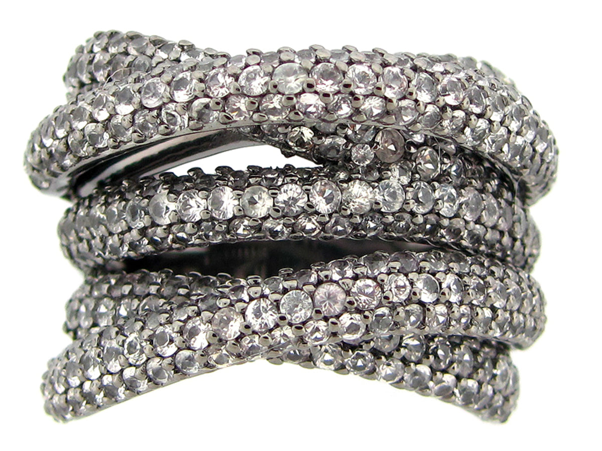 WHITE SAPPHIRE RING, BLACK FINISH, SILVER (H)