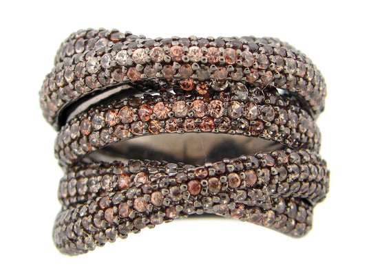 BROWN ZIRCON RING, BLACK FINISH, SILVER (N)