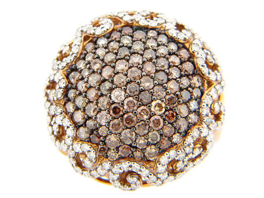 BROWN & WHITE DIAMOND RING, SILVER (N)