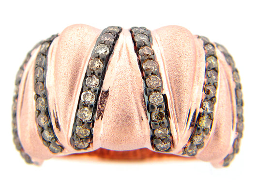 BROWN DIAMOND RING, ROSE FINISH, SILVER (N)
