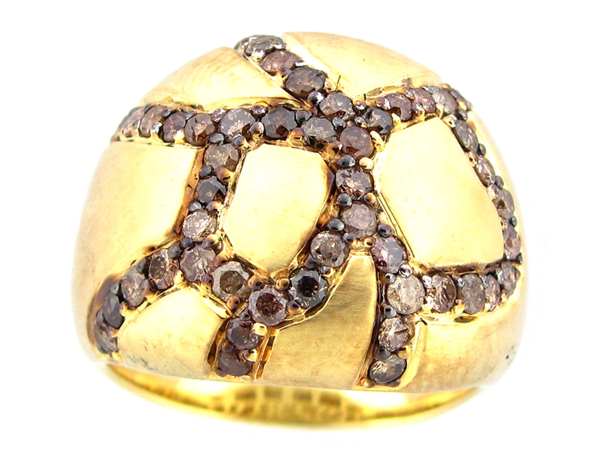 BROWN DIAMOND RING, YELLOW FINISH,  SILVER (N)