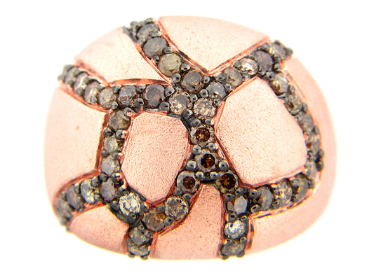 BROWN DIAMOND RING, ROSE FINISH, SILVER (N)