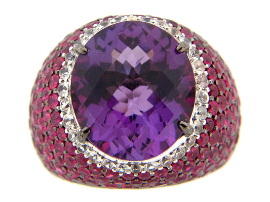 CHB AMETHYST, RUBY & WHITE SAPPHIRE RING, BLACK FINISH, SILVER (H)