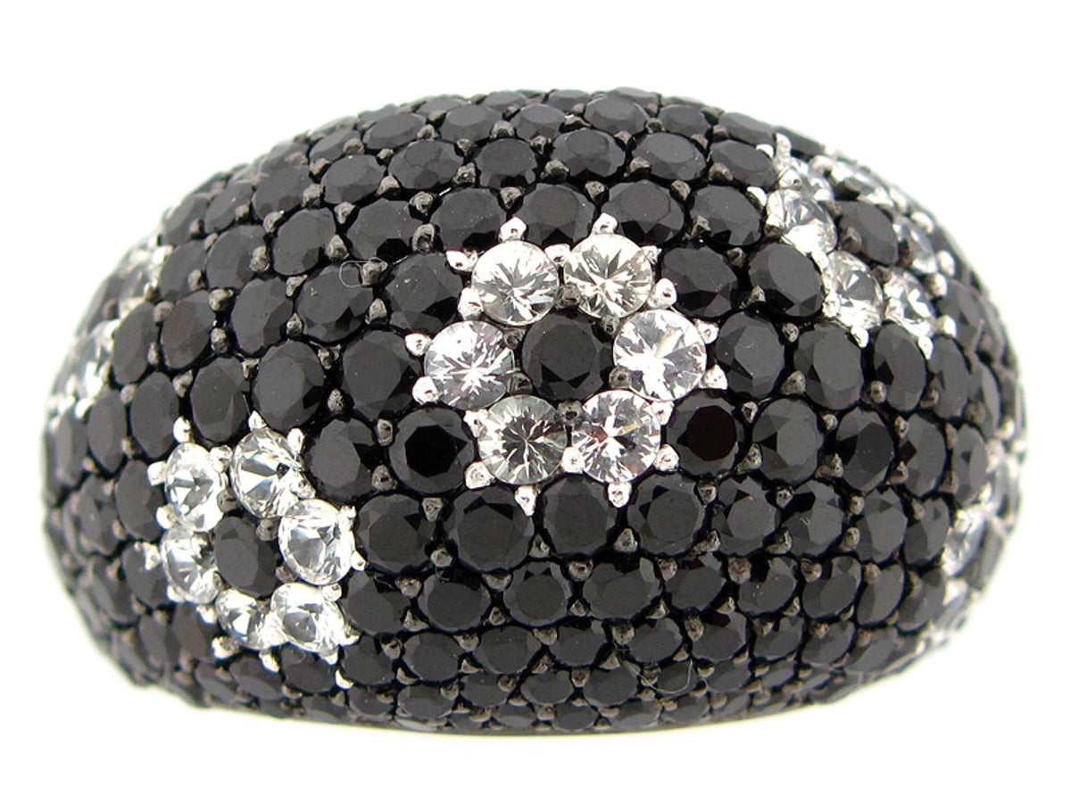 BLACK SPINEL & WHITE SAPPHIRE RING, BLACK FINISH, SILVER (N/H)