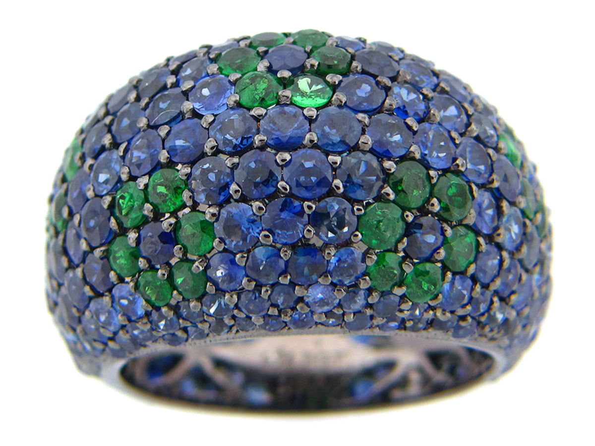SAPPHIRE & TSAVORITE RING, SILVER (E)