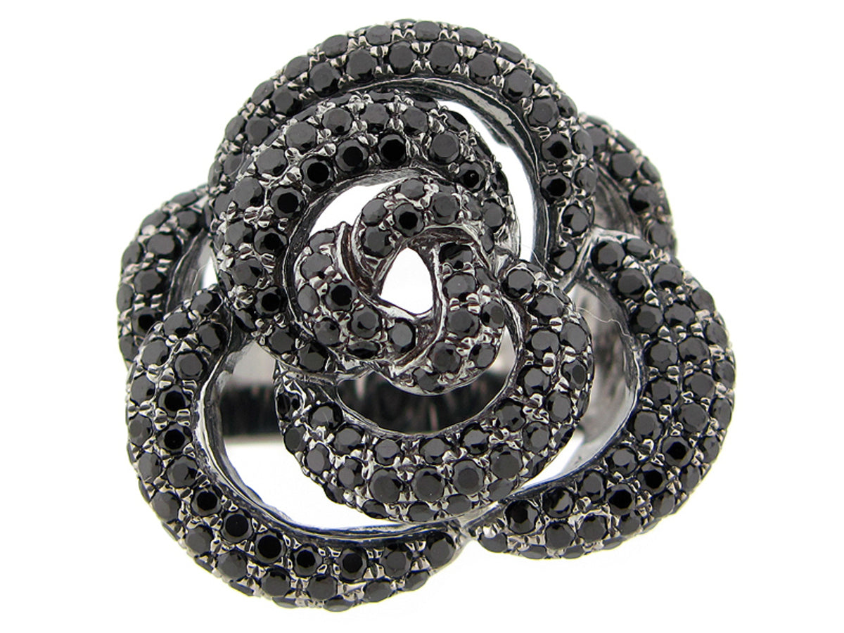 BLACK SPINEL RING, SILVER (N)