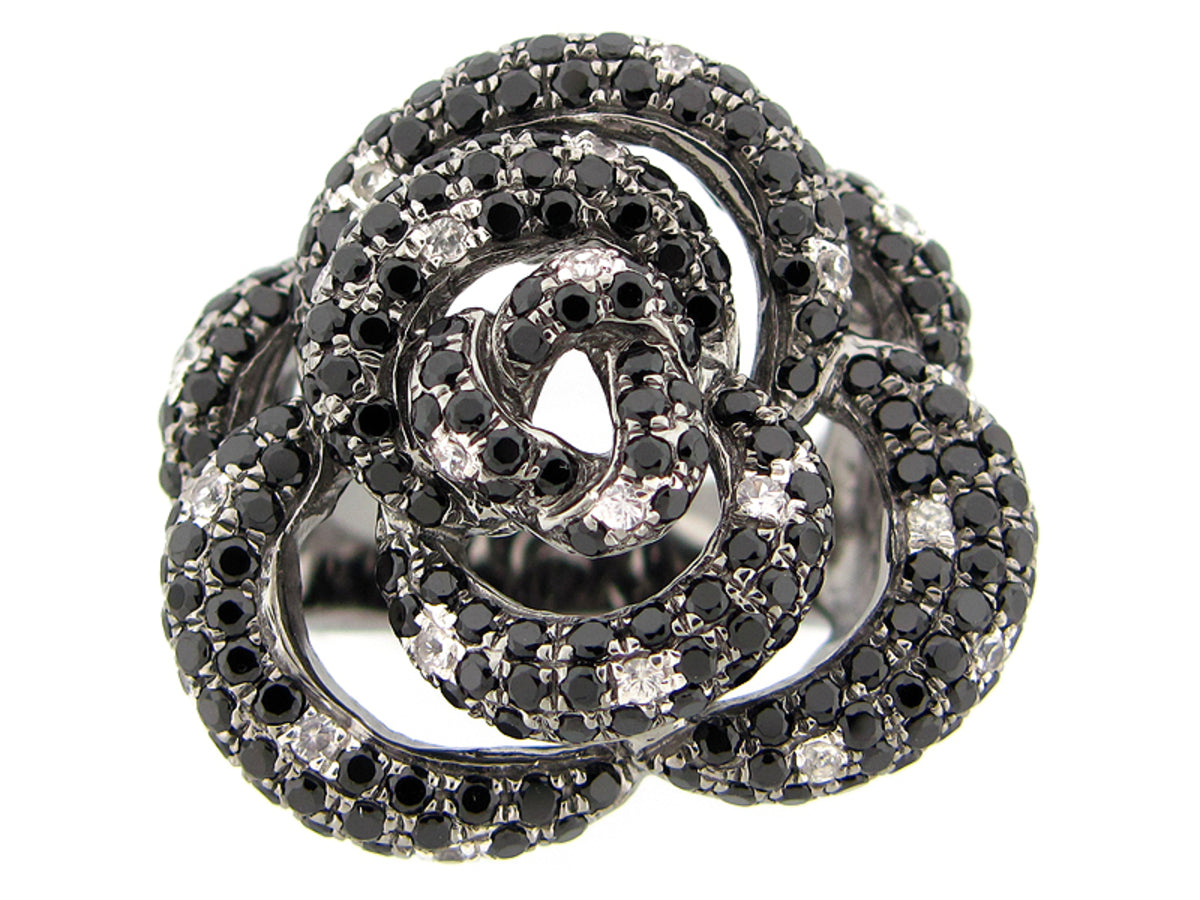 BLACK SPINEL & WHITE SAPPHIRE RING, BLACK FINISH, SILVER (N/H)