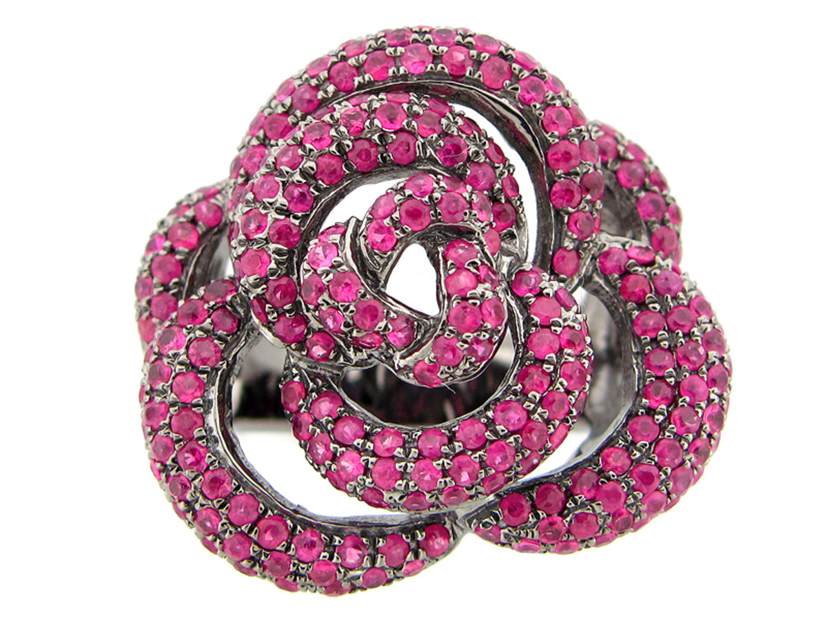 PINK SAPPHIRE RING, BLACK FINISH, SILVER (H)