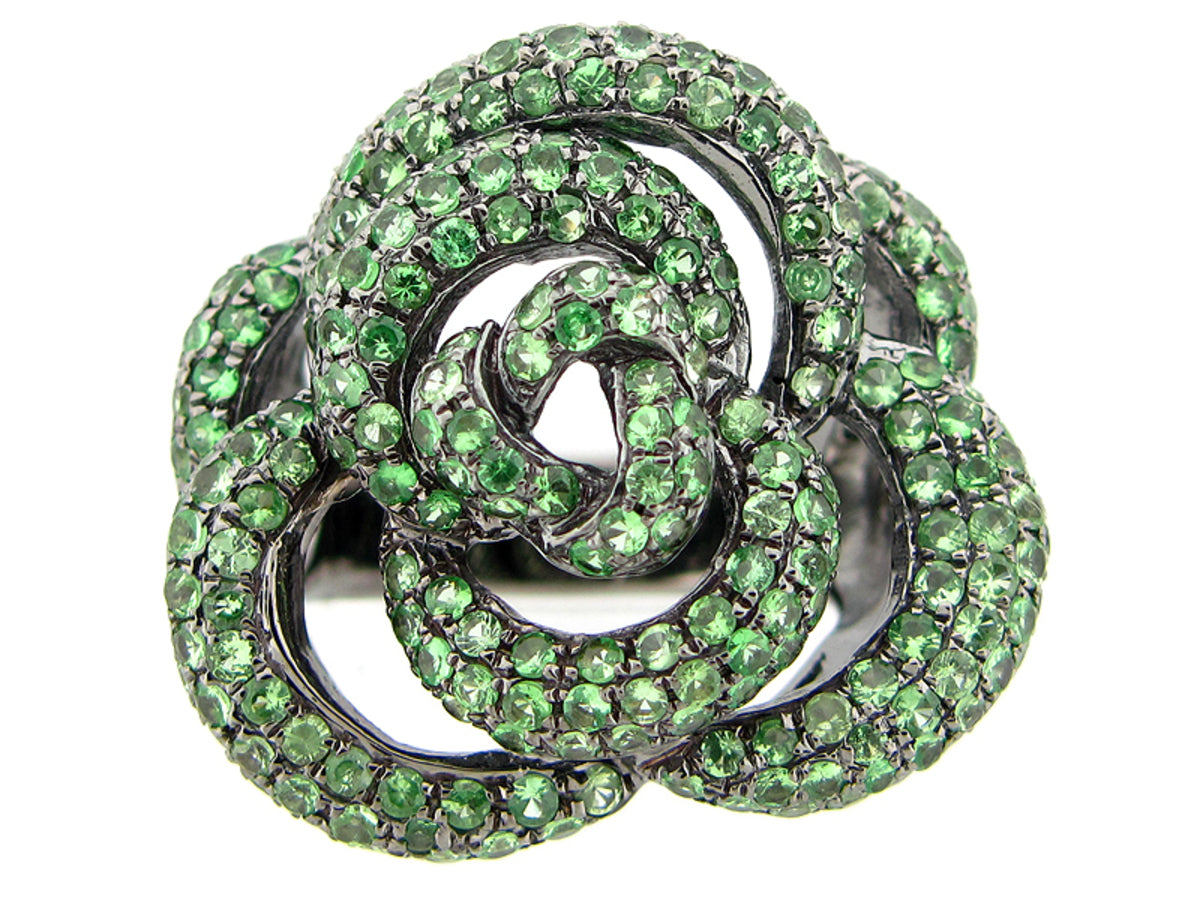 TSAVORITE RING, BLACK FINISH, SILVER (N)