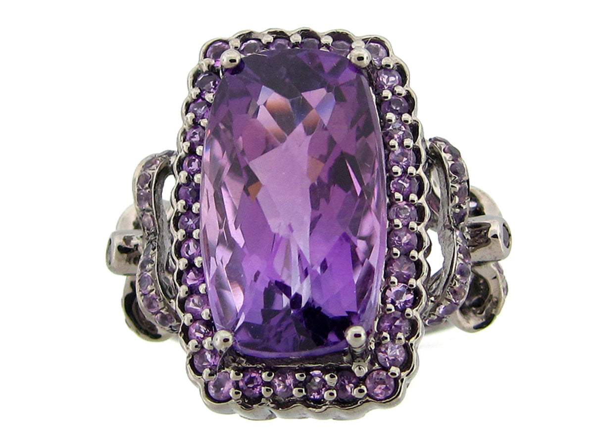 AMETHYST RING, BLACK FINISH, SILVER (H)