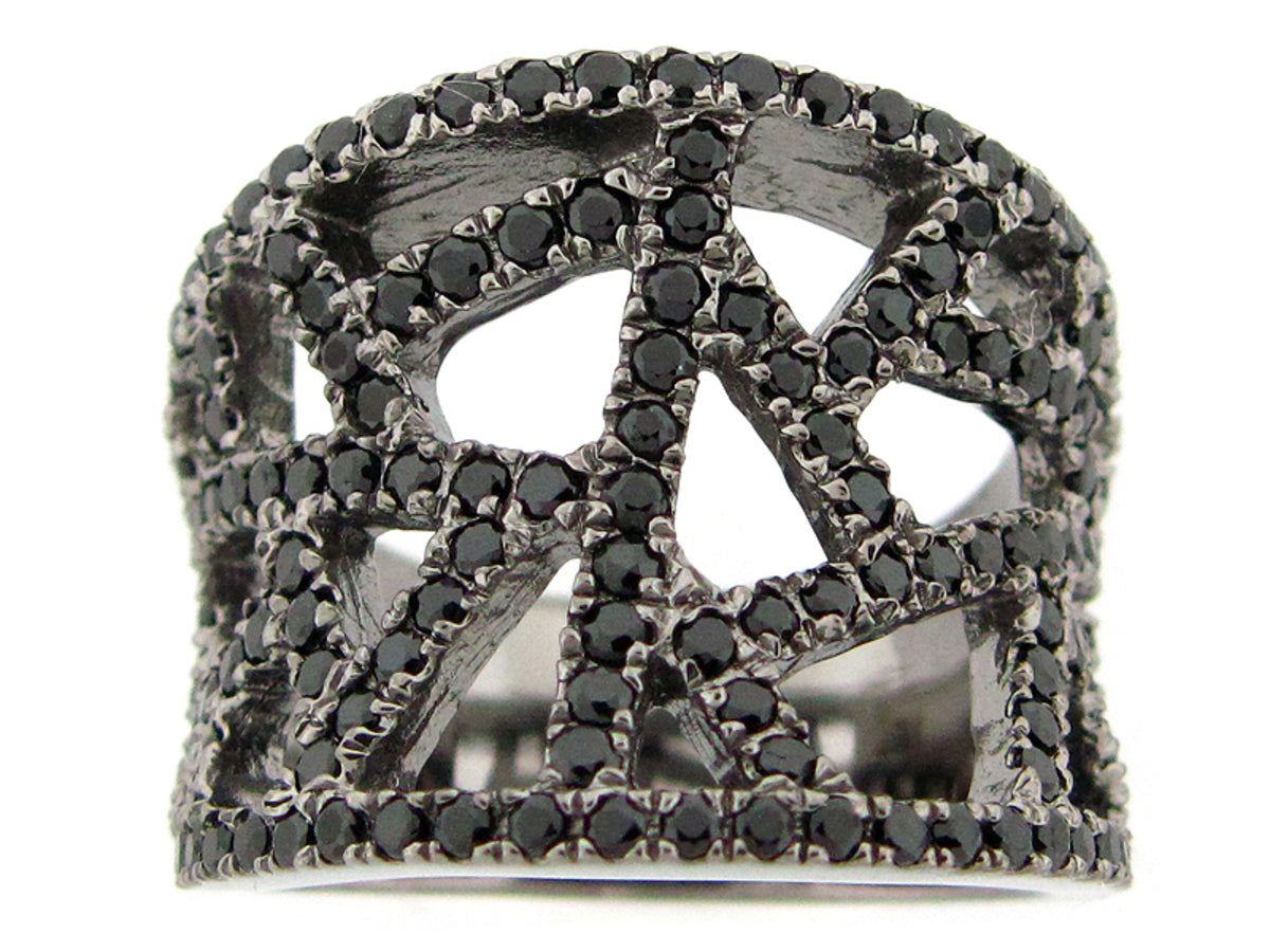 BLACK SPINEL RING, BLACK FINISH, SILVER (N)