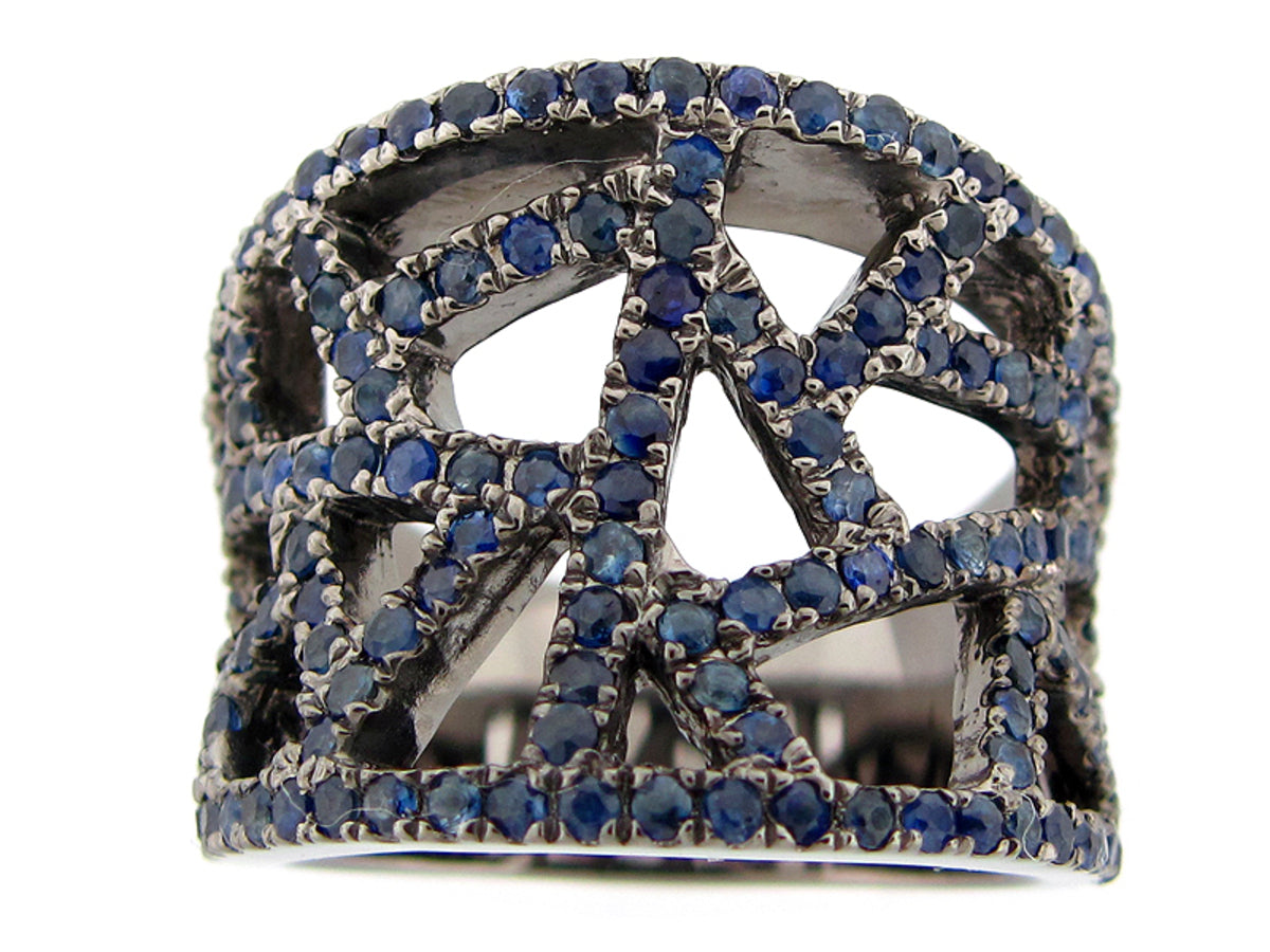 SAPPHIRE RING, BLACK FINISH, SILVER (H)