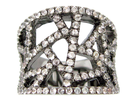 WHITE SAPPHIRE RING, BLACK FINISH, SILVER (H)