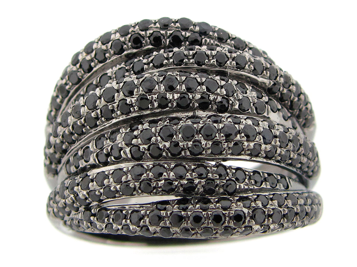 BLACK SPINEL RING, BLACK FINISH, SILVER (N)