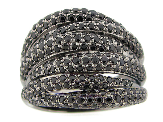 BLACK SPINEL RING, BLACK FINISH, SILVER (N)