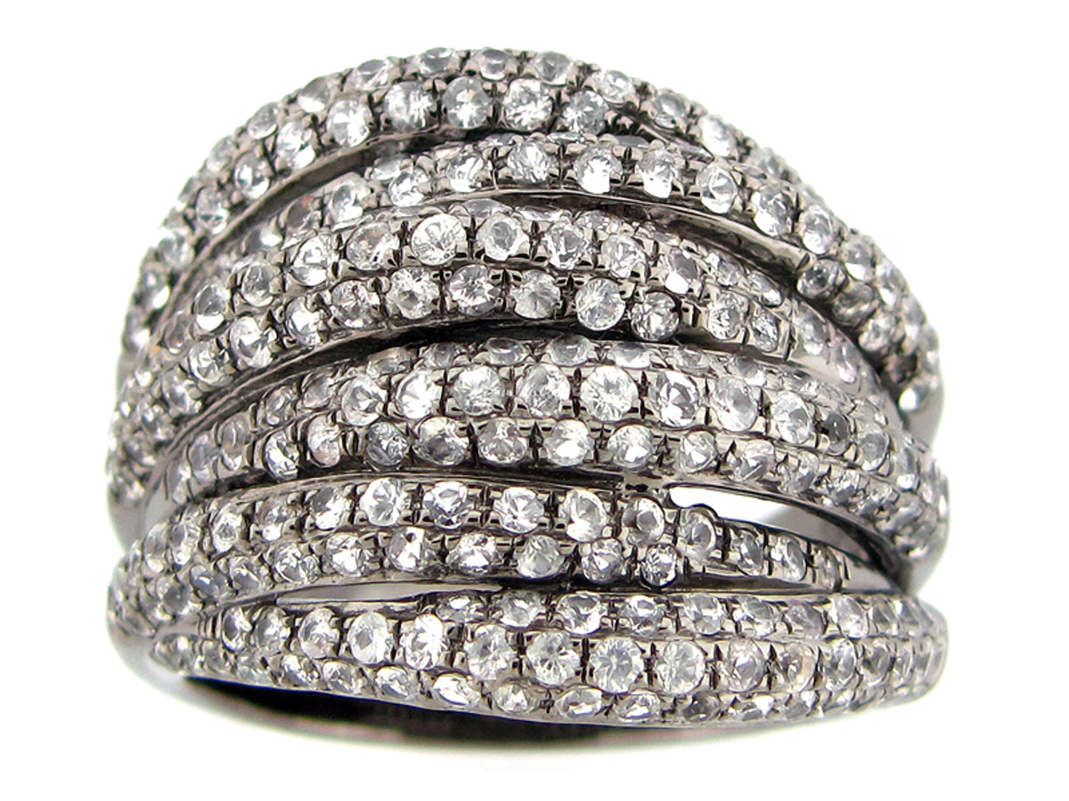 WHITE SAPPHIRE RING, BLACK FINISH, SILVER (H)