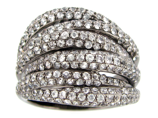 WHITE SAPPHIRE RING, BLACK FINISH, SILVER (H)