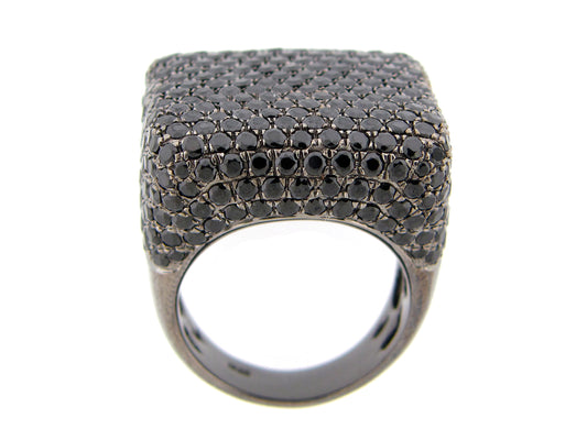 BLACK SPINEL SQUARE TOP RING, BLACK FINISH, SILVER  (H)