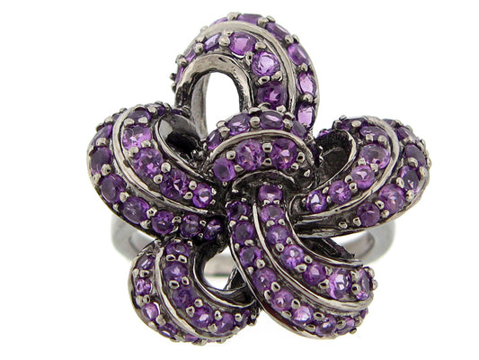 AMETHYST RING. BLACK FINISH, SILVER (H)