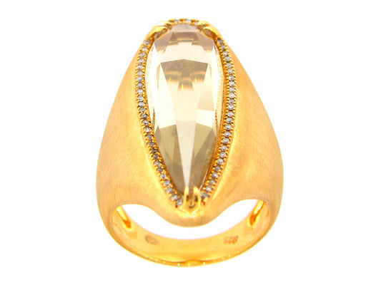LEMON QUARTZ & DIAMOND RING,YELLOW FINISH,  SILVER (H/N)