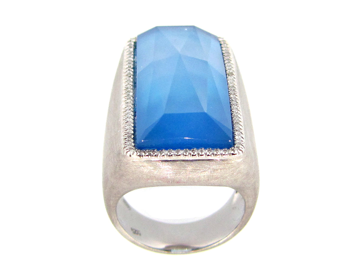 VIOLET COLOR QUARTZ DOUBLET AND DIAMOND RING, SILVER (ASBL)