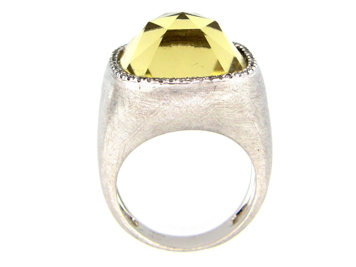 Lemon Quartz Diamond Ring, Silver (H/N)