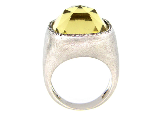 Lemon Quartz Diamond Ring, Silver (H/N)