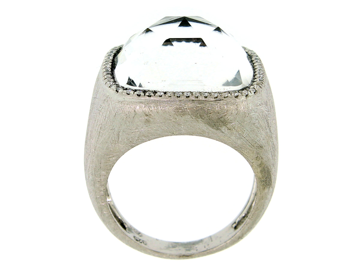 WHITE QUARTZ & DIAMOND RING, SILVER (H/N)
