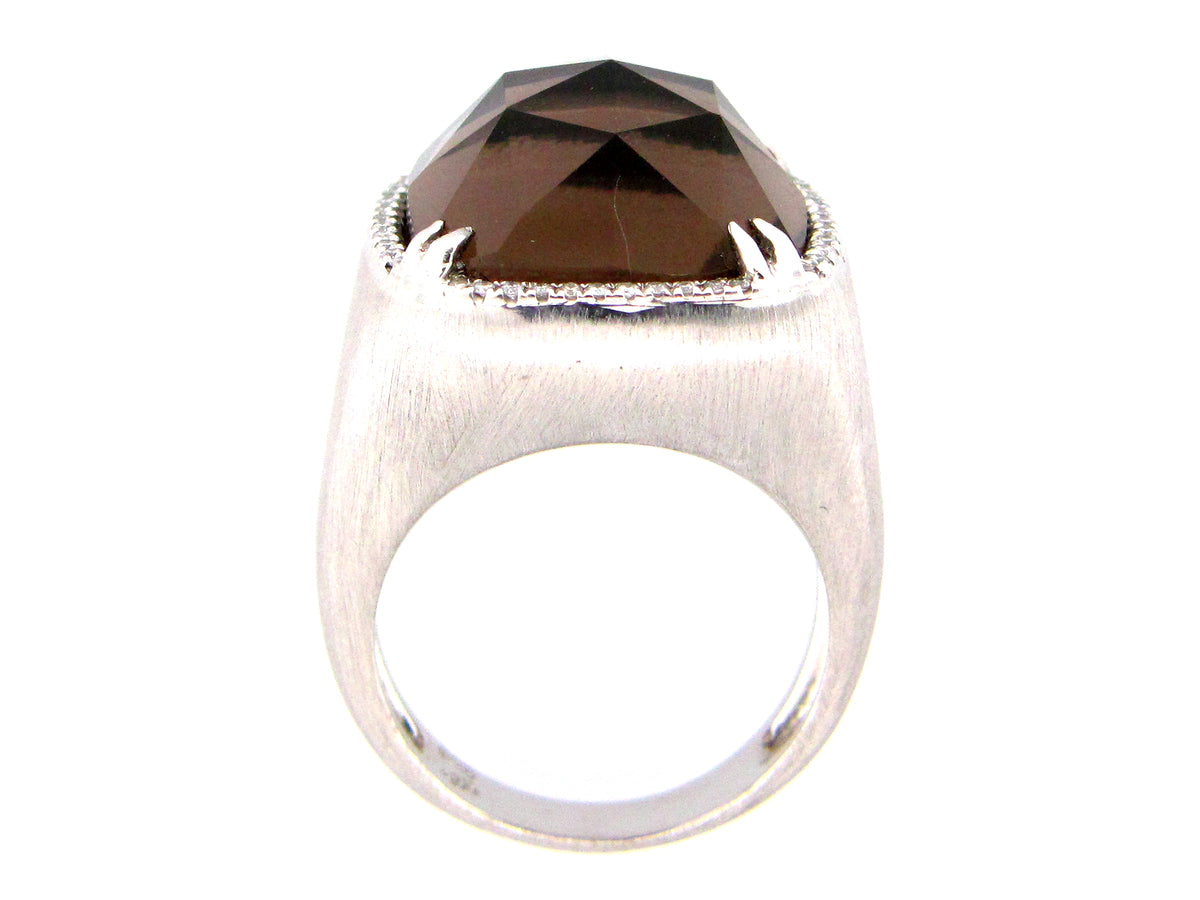 SMOKEY QUARTZ & DIAMOND RING, SILVER (H/N)