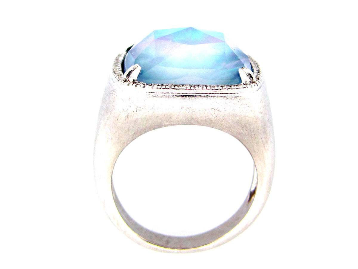 QUARTZ, MOTHER OF PEARL, LAPIS TRIPLET & DIAMOND RING, SILVER (ASBL