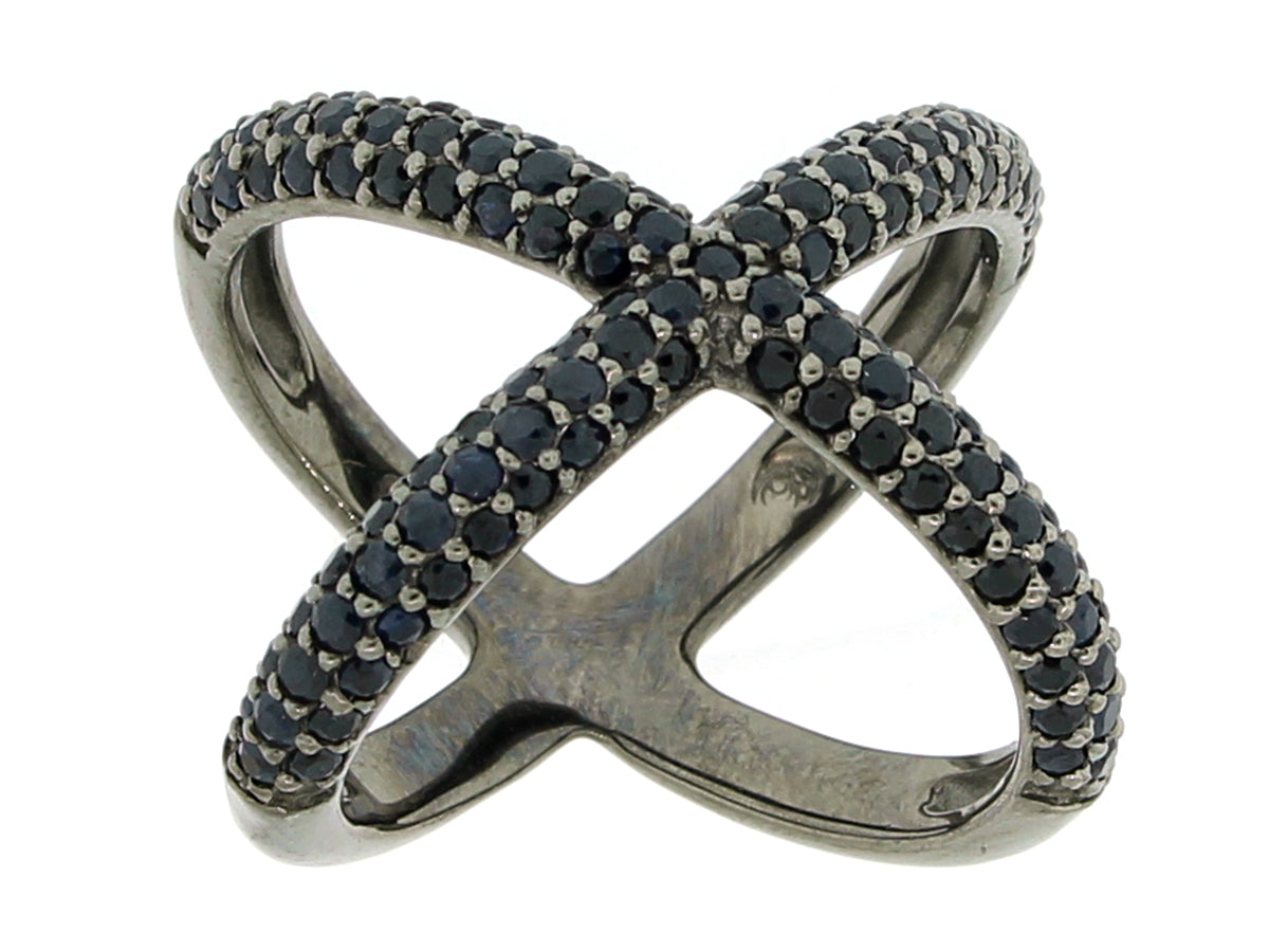 BLACK SAPPHIRE RING, BLACK FINISH, SILVER (H)