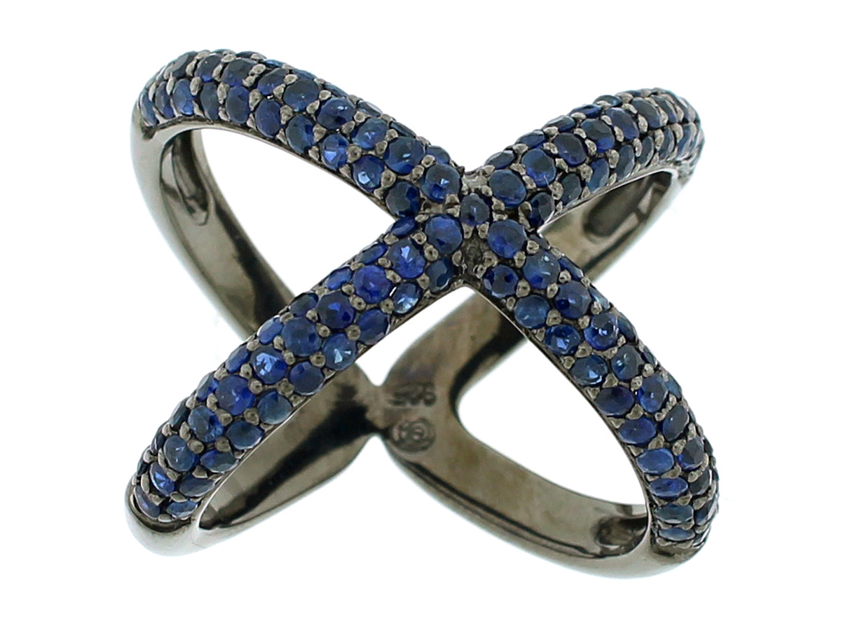 SAPPHIRE RING, BLACK FINISH, SILVER (H)