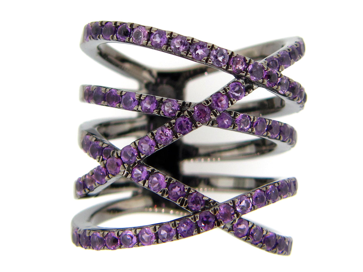 AMETHYST RING,  BLACK FINISH, SILVER (H)