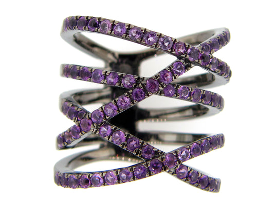 AMETHYST RING,  BLACK FINISH, SILVER (H)