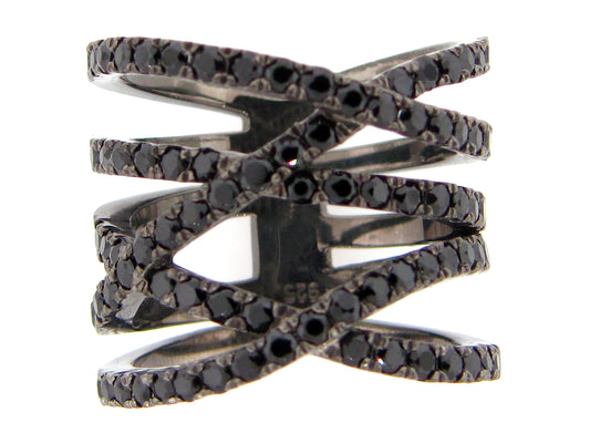 BLACK SPINEL RING, BLACK FINISH, SILVER (N)