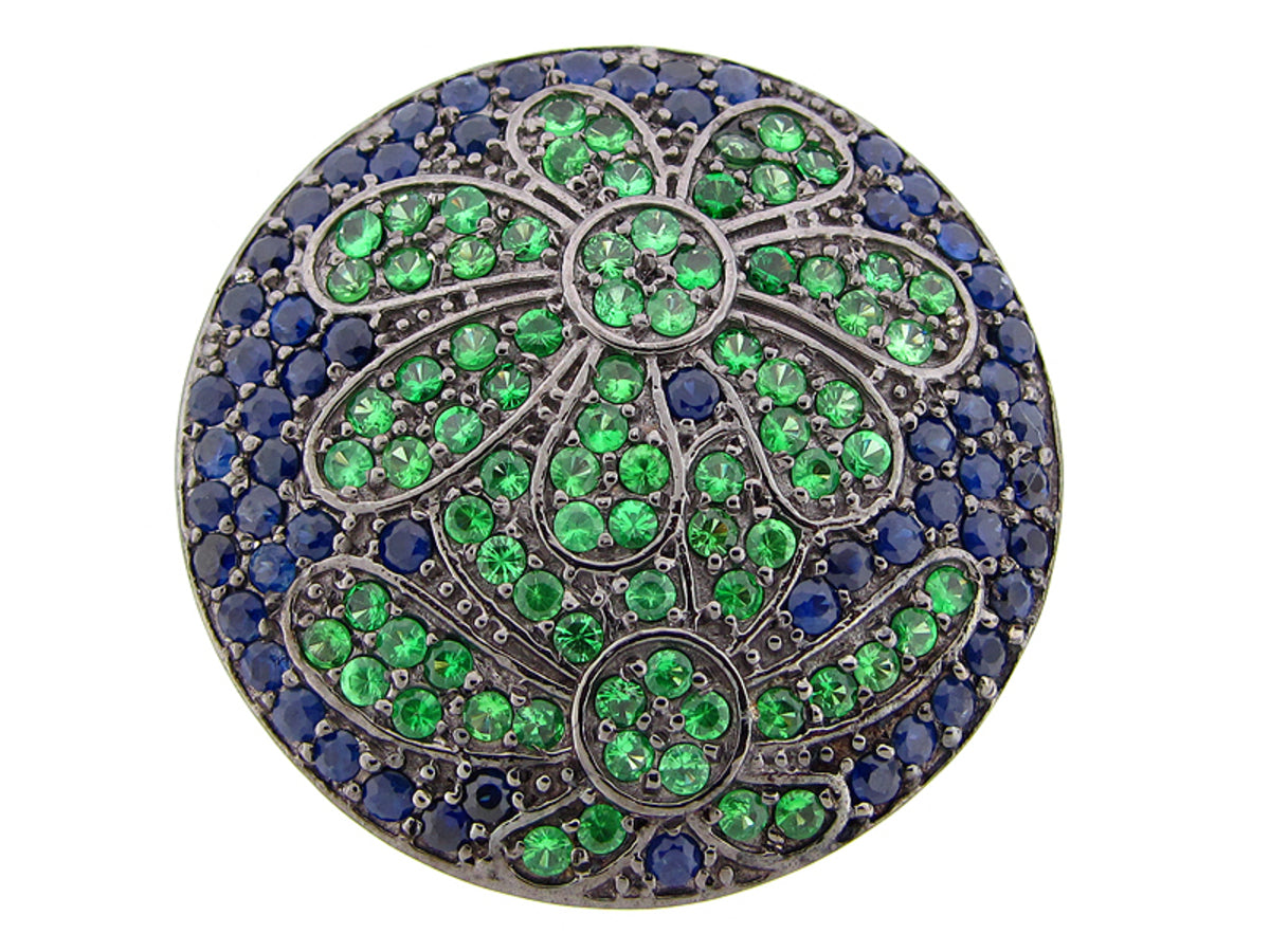 TSAVORITE & SAPPHIRE RING, BLACK FINISH, SILVER (H)