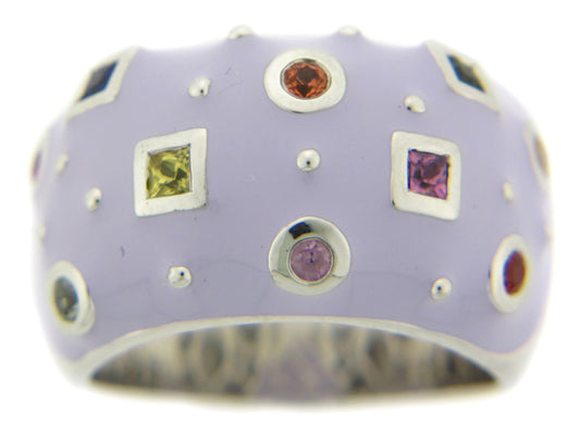 Rainbow Sapphire/Violet Enamel Ring, Silver (H/U)