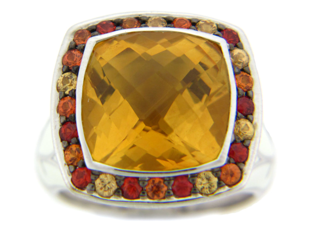 CHB CIT & ORANGE SAPP/CR ENAMEL RING, SILVER (H/R)