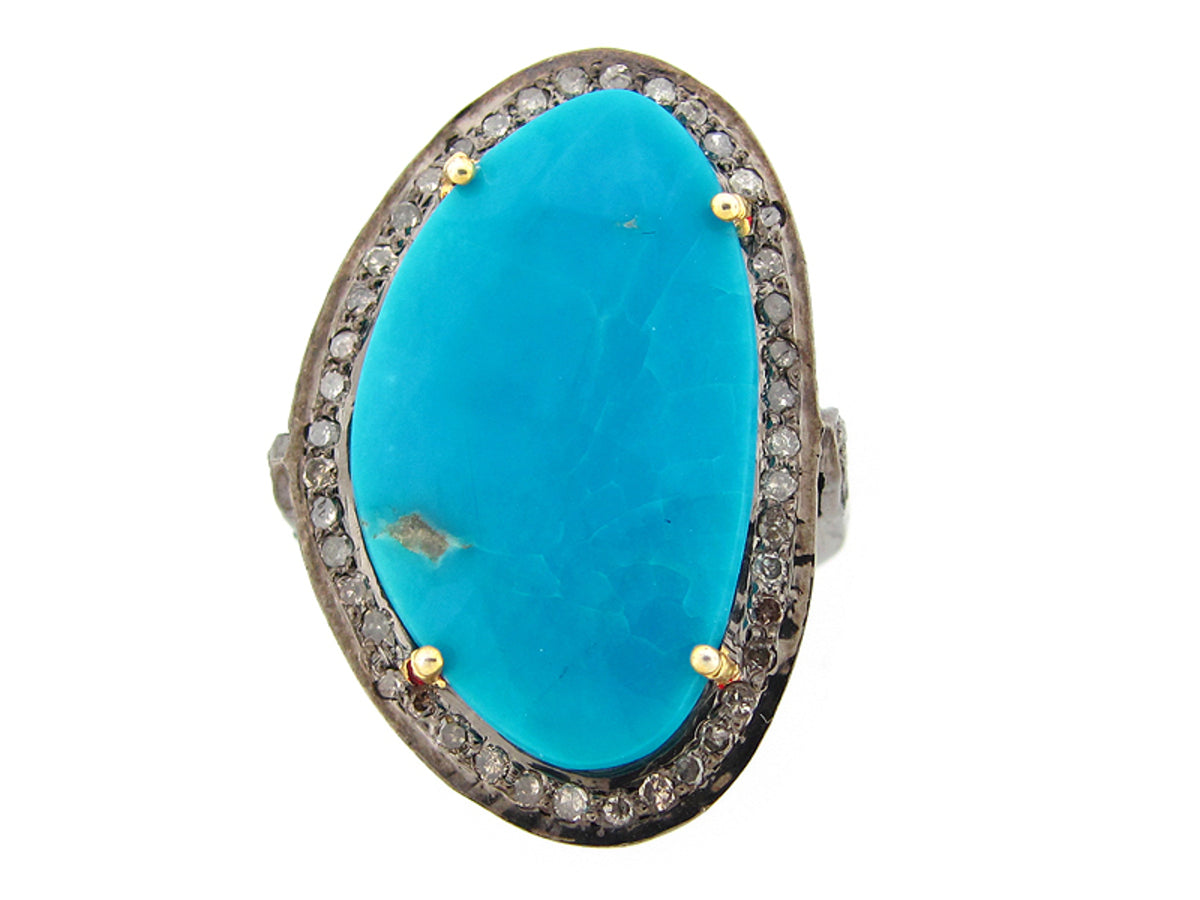 TURQUOISE & BROWN DIAMOND EARRING, SILVER (H)