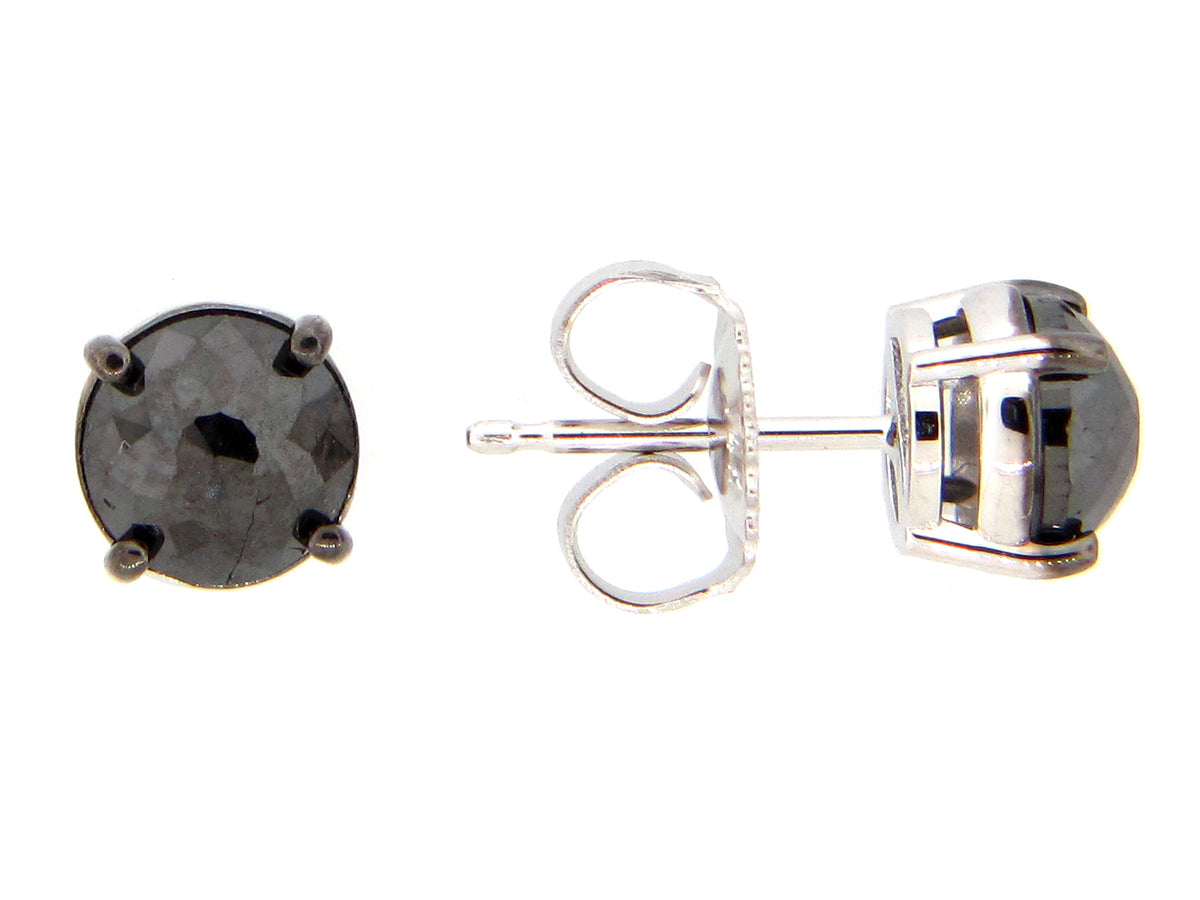 ROSE CUT BLACK DIAMOND EARRING STUD, 14KW (R)