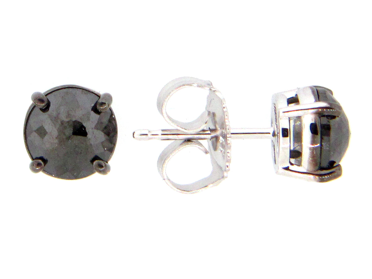 ROSE CUT BLACK DIAMOND EARRING STUD, 14KW (R)
