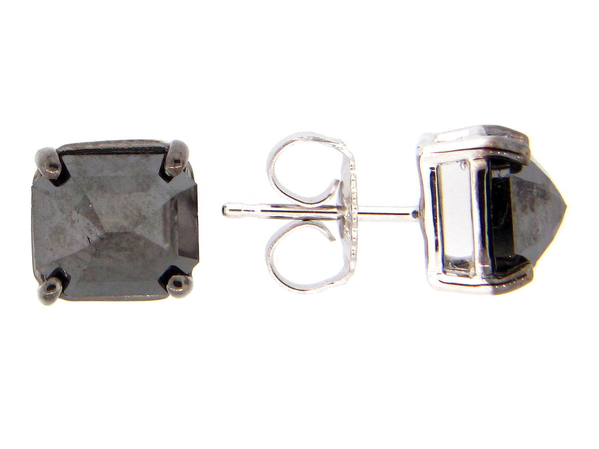 ROSE CUT BLACK DIAMOND EARRING STUD, 14KW (R/H)